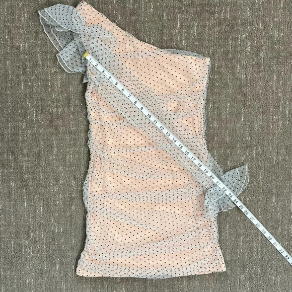 Majorelle Smith Mini Dress in Black Dot One Shoulder Sheer White Ruffle Large - Picture 5 of 8